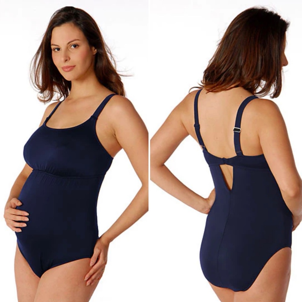 Prego Pregnancy Maternity One‎ Piece Empire Tank Swimsuit Navy Blue Size Medium